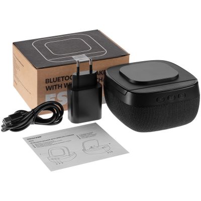 Колонка с беспроводной зарядкой Esca и подсветкой логотипа, черная-13