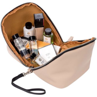 Дорожная косметичка Cubo, бежевая с логотипом-4