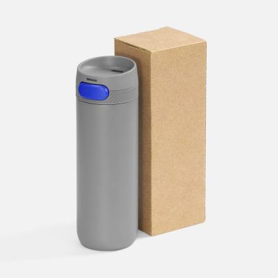 Термостакан X1 с цветной кнопкой, серый с синим-4