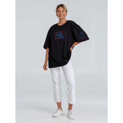 Футболка оверсайз с термонаклейками «Не трогай мою собаку!», черная-3