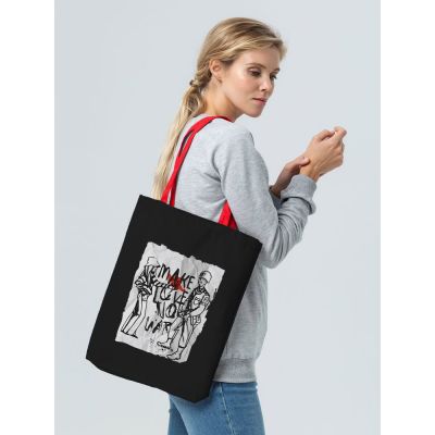 Холщовая сумка Make Love, черная с красными ручками-1