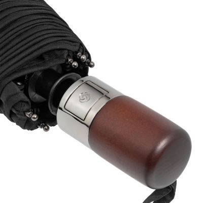 Складной зонт Wood Classic S с прямой ручкой, черный-8