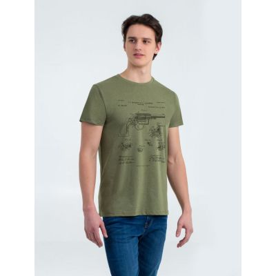 Футболка приталенная Old Patents. Revolver Gun, меланж хаки-0