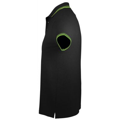 Рубашка поло мужская Pasadena Men 200 с контрастной отделкой, черная с зеленым-2