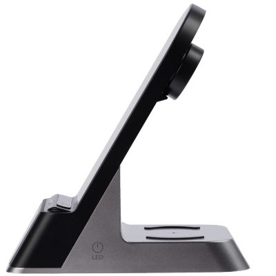 Зарядная станция с часами E-Store для смартфона, часов и наушников, черная-6