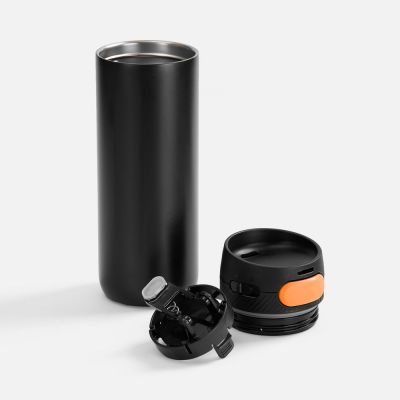 Термостакан X1 с цветной кнопкой, черный с оранжевым-1