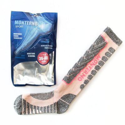 Термоноски женские высокие Monterno Sport, розовые с серым-1