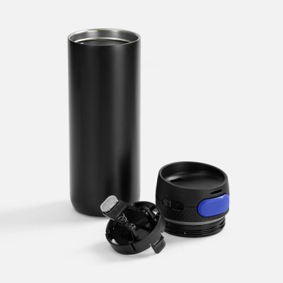 Термостакан X1 с цветной кнопкой, черный с синим-1