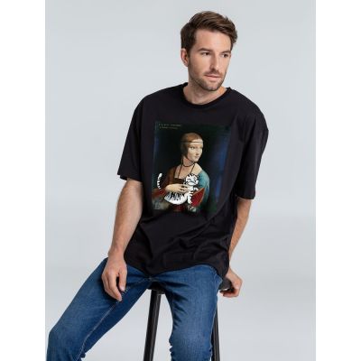 Футболка оверсайз «Дама с тигром», черная-1