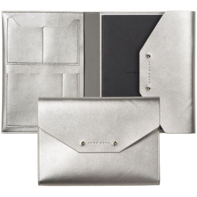 Папка Elegance с блокнотом А5, серебристая-0