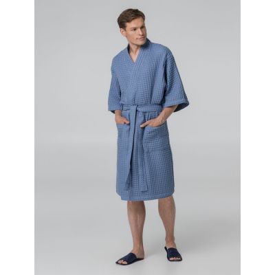 Халат вафельный мужской Boho Kimono, синий-5