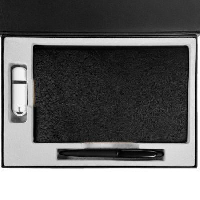 Коробка Silk с ложементом под ежедневник 13x21 см, флешку и ручку, ver. 2, черная-3