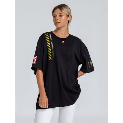 Футболка оверсайз с термонаклейками Cautions, черная-7
