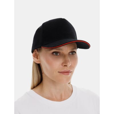 Бейсболка Classic 2.0, черная с красным кантом-5