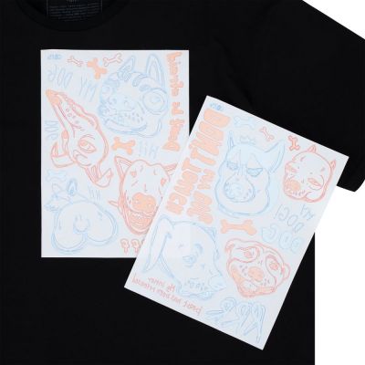 Футболка оверсайз с термонаклейками «Не трогай мою собаку!», черная-1