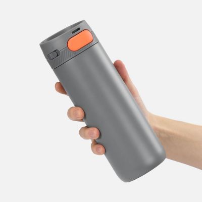 Термостакан X1 с цветной кнопкой, серый с оранжевым-3