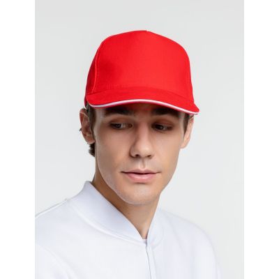 Бейсболка Classic 2.0, красная с белым кантом-8