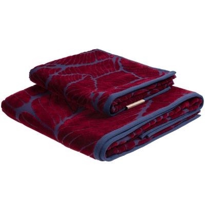 Полотенце In Leaf, большое, синее с бордовым-6