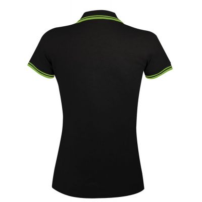 Рубашка поло женская Pasadena Women 200 с контрастной отделкой, черная с зеленым-1