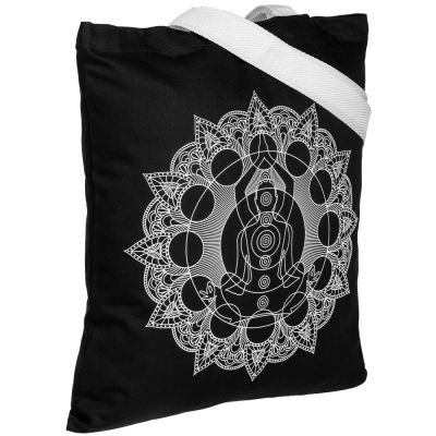 Холщовая сумка Chakraday, черная с белыми ручками-1