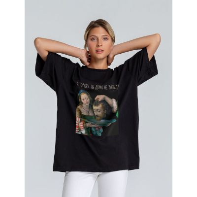 Футболка оверсайз «А голову ты дома не забыл», черная-0