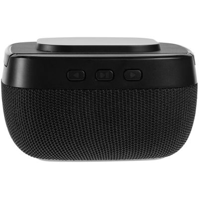 Колонка с беспроводной зарядкой Esca и подсветкой логотипа, черная-4