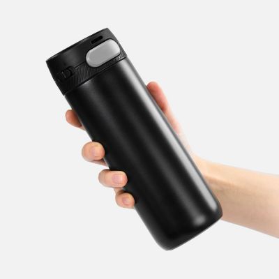 Термостакан X1 с цветной кнопкой, черный с серым-3