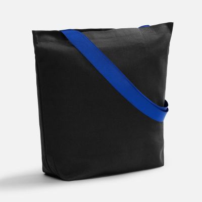 Шопер B5, черный с широкими синими ручками-0