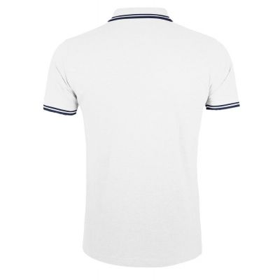 Рубашка поло мужская Pasadena Men 200 с контрастной отделкой, белая с синим-1