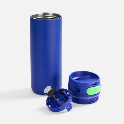 Термостакан X1 с цветной кнопкой, синий с зеленым-1