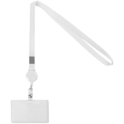 Карман для бейджа Rover с лентой и ретрактором, белый-0