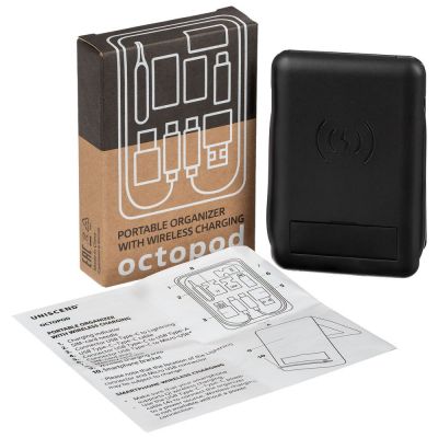 Органайзер с беспроводной зарядкой и набором адаптеров Octopod, черный-7