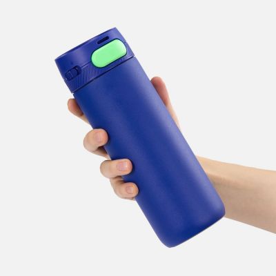 Термостакан X1 с цветной кнопкой, синий с зеленым-3