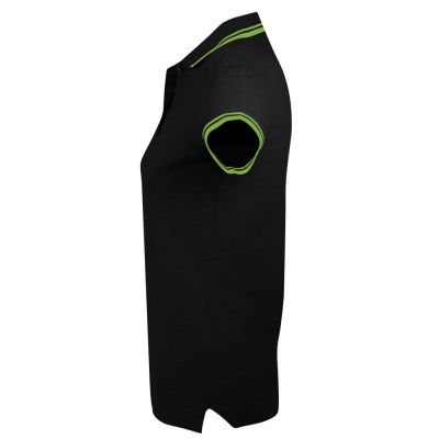 Рубашка поло женская Pasadena Women 200 с контрастной отделкой, черная с зеленым-2