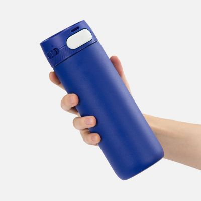 Термостакан X1 с цветной кнопкой, синий с белым-3