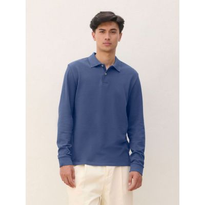 Рубашка поло унисекс с длинным рукавом Pacific LSL, синяя (джинс)-3
