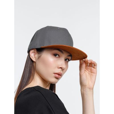 Бейсболка Foreside с прямым козырьком, серая с коричневым-5