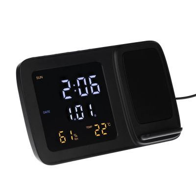 Станция беспроводной зарядки с часами и календарем и подсветкой логотипа Novem, черная-1