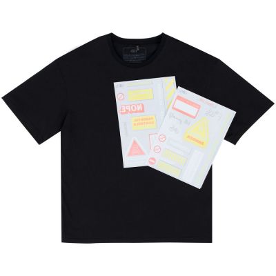 Футболка оверсайз с термонаклейками Cautions, черная-10