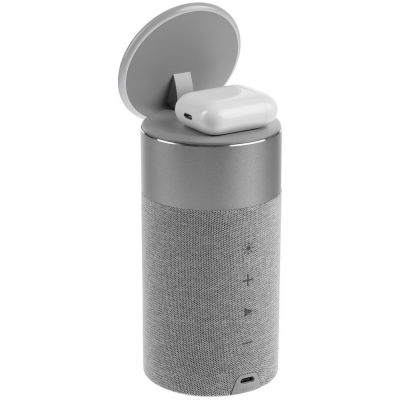 Колонка c беспроводной зарядкой и подсветкой Charge House, серая-7