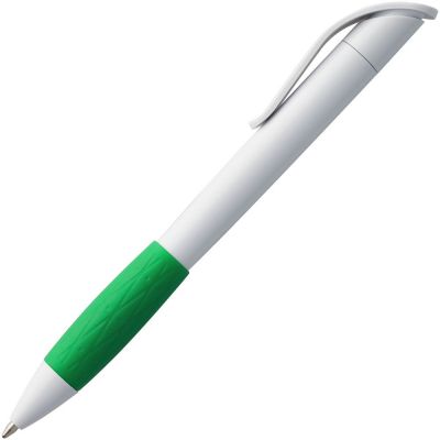 Ручка шариковая Grip, белая с зеленым-1