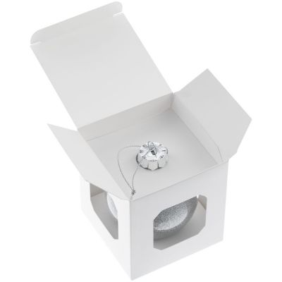 Елочный шар Finery Shine, 8 см, глянцевый серебристый с глиттером-2