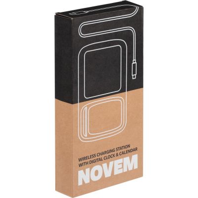 Станция беспроводной зарядки с часами и календарем и подсветкой логотипа Novem, черная-11