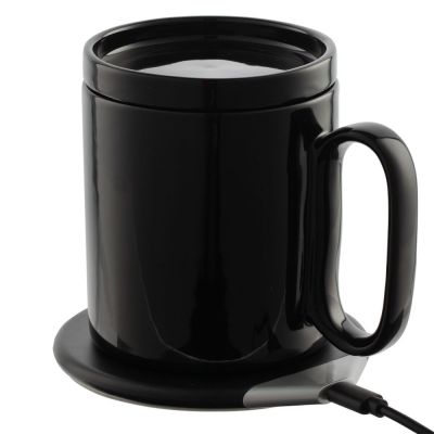 Кружка с подогревом и беспроводной зарядкой dualBase, черная-1