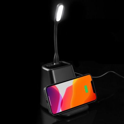 Настольный органайзер с зарядкой, лампой, вентилятором и подсветкой логотипа powerTower, черный-9