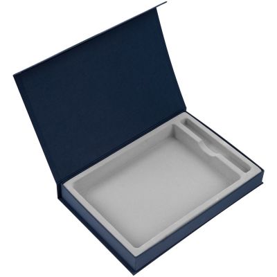 Коробка Silk с ложементом под ежедневник 15х21 и ручку, синяя-0