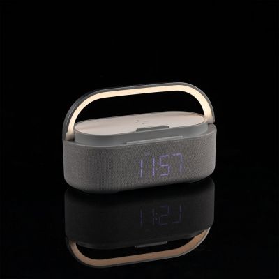 Колонка с часами и беспроводной зарядкой Veske, серая-12