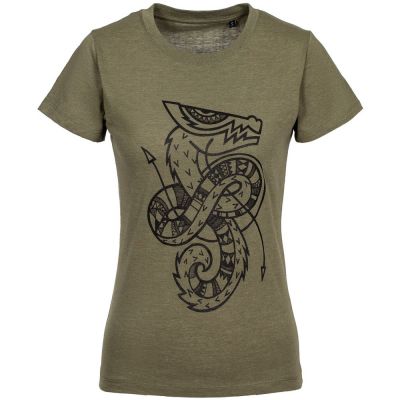 Футболка женская «Полинезийский дракон», меланж хаки-0