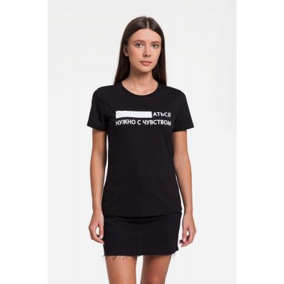 Футболка женская «...аться нужно с чувством», черная-0