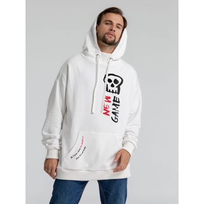 Худи оверсайз с термонаклейками Game Over, молочно-белое-4